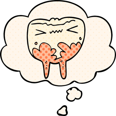 Çizgi roman tarzında bir insan tarafından çizilmiş kötü dişli bir çizgi film.