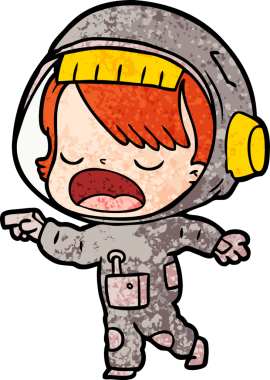 Bir insan tarafından çizilmiş konuşan astronot çizgi filmi.