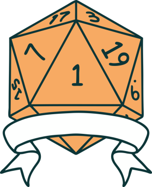 Retro Dövme Biçimi Doğal Bir d20 zar bir insan tarafından çizildi