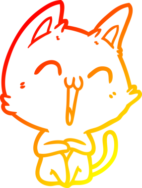 Bir insan tarafından çizilmiş mutlu çizgi film kedisinin sıcak çizgi çizgisi.