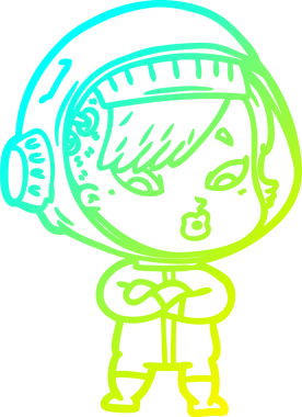 Bir insan tarafından çizilmiş soğuk gradyan çizgili astronot kadın çizimi.