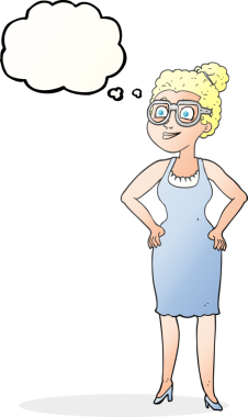 Bir insan tarafından çizilmiş gözlük takan serbest çizim baloncuklu kadın.