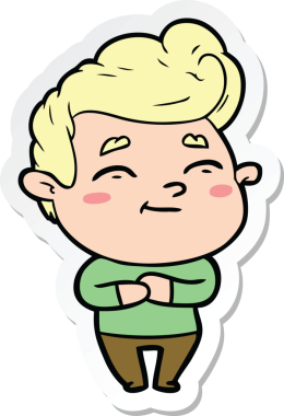 Bir insan tarafından çizilmiş mutlu bir çizgi film karakterinin çıkartması.