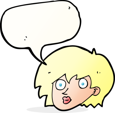 Bir insan tarafından çizilen konuşma baloncuğuyla kadın yüzü şaşırtılıyor.