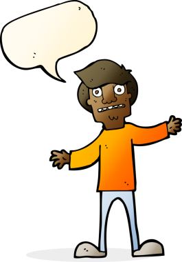 Bir insan tarafından çizilen konuşma baloncuğu ile bir adamı şaşırtan çizgi film.