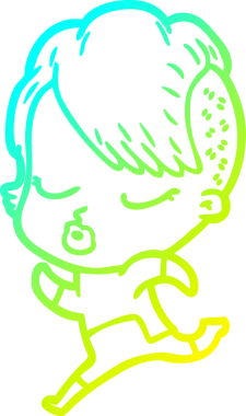 Bir insan tarafından çizilmiş soğuk gradyan çizgi film karakteri güzel hippi kız.