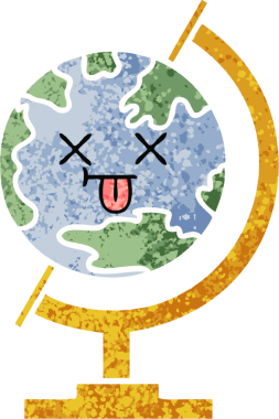 Bir insan tarafından çizilmiş bir dünyanın retro çizim stili karikatürü