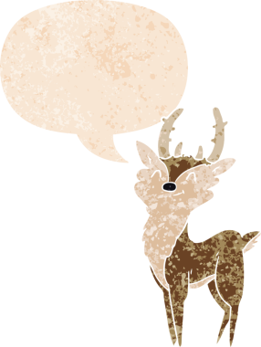 çizgi film mutlu geyik konuşma balonu grunge sıkıntılı retro dokuma tarzı bir insan tarafından çizilmiş