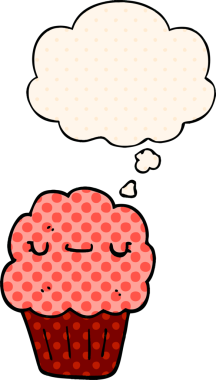 Çizgi roman tarzında bir insan tarafından çizilmiş düşünce baloncuklu çizgi film keki.