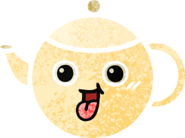 Bir insan tarafından çizilmiş çay demliğinin retro çizim tarzı karikatürü.