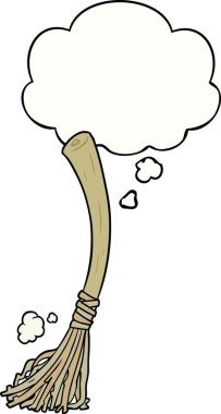 Bir insan tarafından çizilmiş düşünce balonlu sihirli süpürge.