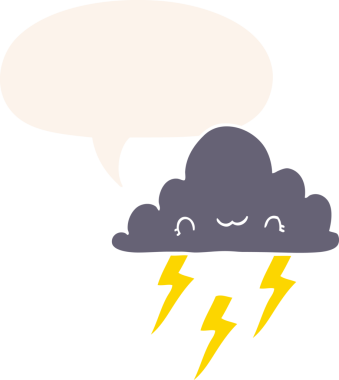 bir insan tarafından çizilmiş, konuşma baloncuklu karikatür fırtına bulutu.