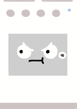 Bir insan tarafından çizilmiş mutfak fırınının düz renkli retro karikatürü