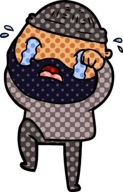 Çizgi film sakallı adam ağlıyor ve bir insan tarafından çiziliyor.