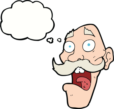 Çizgi film, bir insan tarafından çizilmiş düşünce balonuyla korkmuş yaşlı bir adam.