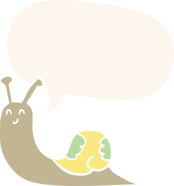 Bir insan tarafından çizilmiş konuşma baloncuğu olan sevimli çizgi film salyangozu.