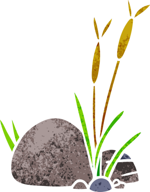 Bir insan tarafından çizilmiş taş ve çakıl taşlarından oluşan eski bir karikatür.