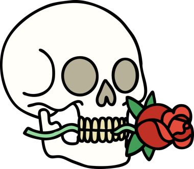 Bir insan tarafından çizilmiş geleneksel bir kafatası dövmesi.