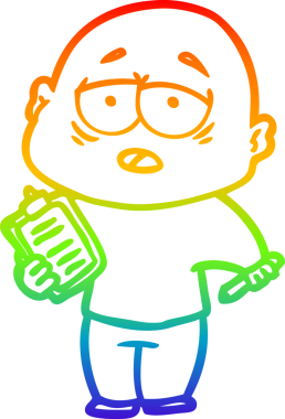 Gökkuşağı gradyan çizgi çizimi bir insan tarafından çizilmiş yorgun kel bir adam