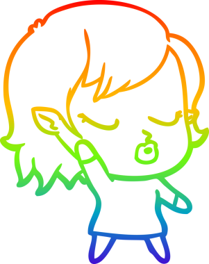 Gökkuşağı gradyan çizgisi. Bir insan tarafından çizilmiş şirin bir vampir kız çizgi filmi.