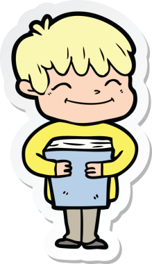 Bir insan tarafından çizilmiş mutlu bir çocuğun çıkartması.