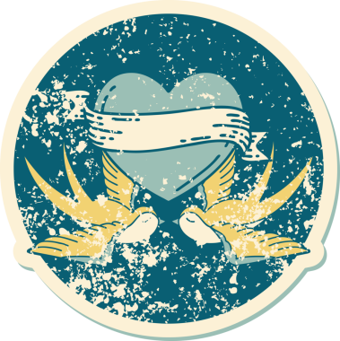 Kederli sembolik dövme stili kırlangıçlar ve bir insan tarafından çizilmiş sancaklı kalp.