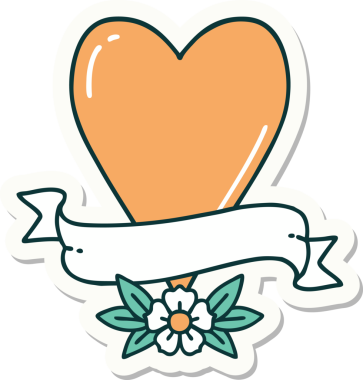 Bir insan tarafından çizilmiş geleneksel bir kalp ve bayrak stili dövme çıkartması.