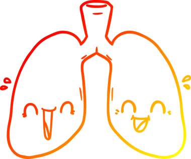 Bir çizgi filmin sıcak gradyan çizimi bir insan tarafından çizilmiş mutlu akciğerler