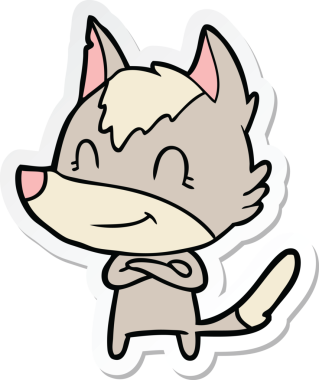 Bir insan tarafından çizilmiş dost canlısı bir kurt çizgi filminin çıkartması.