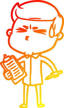 Bir insan tarafından çizilmiş terleyen bir çizgi film karakterinin sıcak çizgi çizimi.