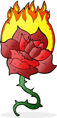 Bir insan tarafından çizilmiş alevli gül dövmesi.