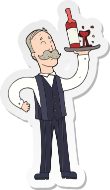 Bir insan tarafından çizilmiş bir çizgi film garsonunun çıkartması.