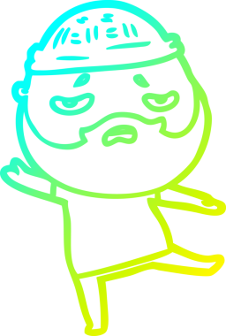 Bir insan tarafından çizilmiş sakallı, endişeli bir çizgi film çizimi.