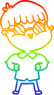 Bir insan tarafından çizilmiş gözlük takan çizgi film çocuğu çizimi.