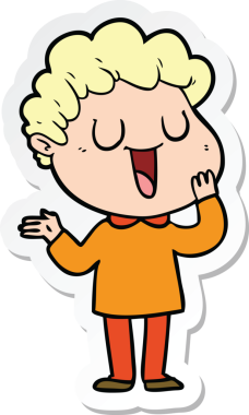 Bir insan tarafından çizilmiş, gülen bir karikatürcünün çıkartması.