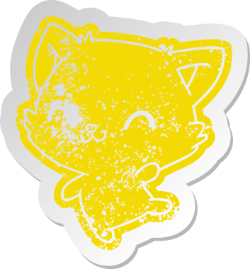 Bir insan tarafından çizilmiş sevimli kawaii kedisinin sıkıntılı eski çizgi film çıkartması.