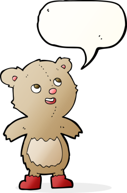 Bir insan tarafından çizilmiş konuşma balonlu oyuncak ayı.