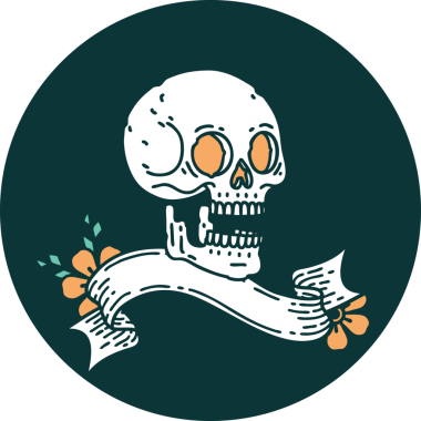 bir insan tarafından çizilmiş bir kafatası pankartıyla dövme biçimi simgesi