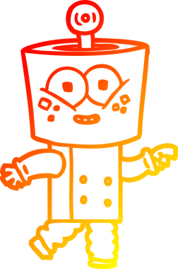 Bir insan tarafından çizilen mutlu çizgi film robotunun çizimi.