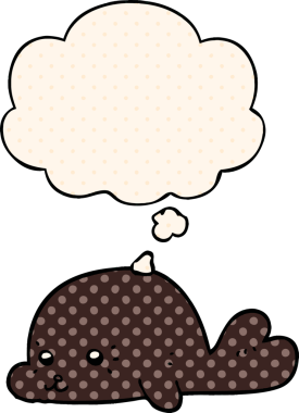 Bir insan tarafından çizilmiş, düşünce baloncuklu çizgi film bebek foku.