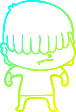 Bir insan tarafından çizilmiş dağınık saçlı bir çizgi film çocuğu çizimi.