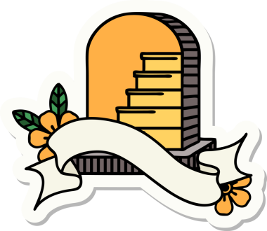 Bir insan tarafından çizilmiş mezar taşının pankartıyla dövme stili.