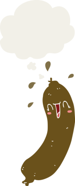 İnsan tarafından çizilmiş düşünce baloncuklu mutlu çizgi film sosisi.