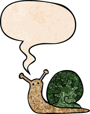 Konuşma baloncuklu çizgi film salyangozu insan tarafından çizilmiş retro doku tarzı.