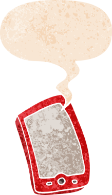 bir insan tarafından çizilmiş grunge ile konuşma balonu ile çizgi film cep telefonu sıkıntılı retro desen