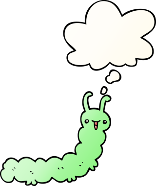 Çizgi film tırtılı. Düşünce baloncuğu bir insan tarafından çizilmiş.