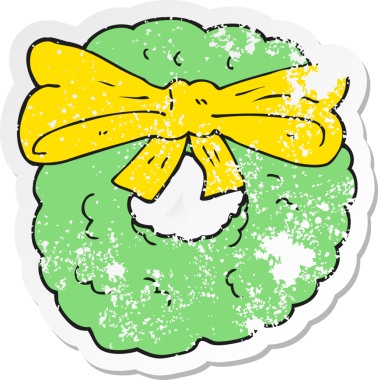 Bir insan tarafından çizilmiş bir karikatür Noel çelenginin gerilimli retro yapıştırması.