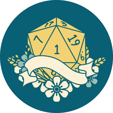 Retro Dövme Biçimi Doğal Bir d20 zar bir insan tarafından çizildi