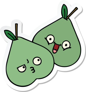 Bir insan tarafından çizilmiş şirin yeşil armutun çıkartması.