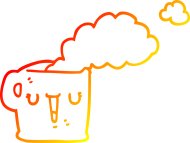 Bir insan tarafından çizilmiş sıcak bir fincan kahvenin sıcak çizgi çizimi